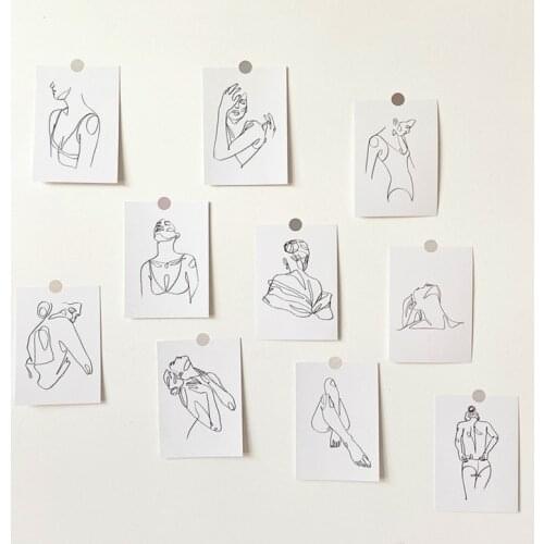 10pcs Abstract Art Decoration Card Double Sided Lady Line Drawing Small Poster DIY Room Wall Sticker Photo Props Stationery Gift
