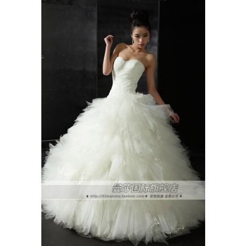 Free shipping cute cathedral wedding gowns Gauze beading net 501 - 800 2012 tube top type straps wedding dress wedding dress