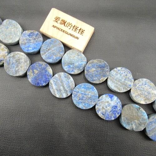 APDGG Natural 25mm Coin Dull Polish Blue Lapis Lazurite Gems Stone Loose Beads 16'' Strands Jewelry Making DIY