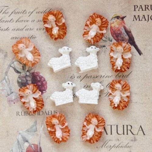 Baby and sheep in the haystack Retro resin hand-painted small ornament earring patch diy handmade jewelry material