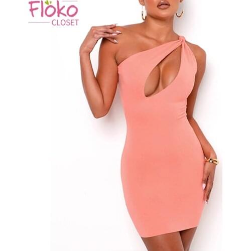 Flokocloset Sexy Strapless Diagonal Collar Lace Up Bodycon Dress Summer Backless Club Party Mini Dresses