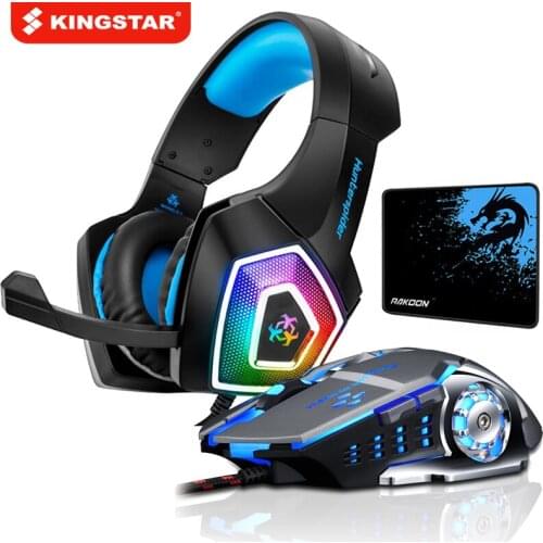 KINGSTAR Stereo Gaming Headset Deep Bass Over-Ear Game Headphone with Mic LED Light for PS4 PC+Gaming Mouse+Mice Pad