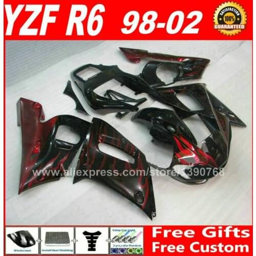 Red flames Fairings set for YAMAHA R6 1998 - 2002 ABS parts kit 98 99 00 01 02 fairing kits YZF 600 1999 2000 2001