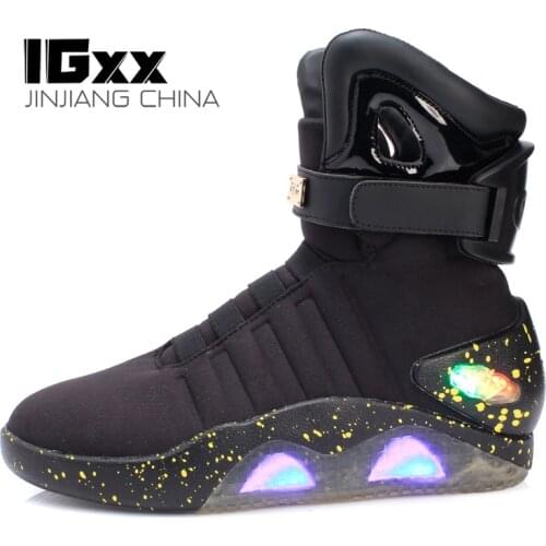 IGxx LED Shoes Mag Light Up For Men LED Sneakers USB Recharging Air Shoes Back To The Future Flashing Shoes Mag LED Black