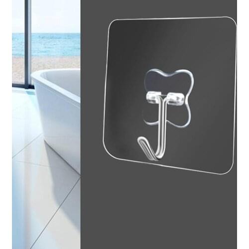 Hook Strong Transparent Suction Wall Sucker No Trace Waterproof Adhesive Hook Load Steel Rack Storage Stainless Hanger Heav T8P2