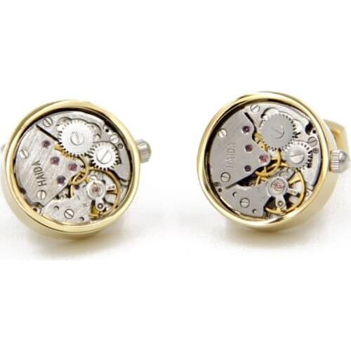 Letpon Functional Watch Cufflinks Gold color Round cufflinks mens fashion Groom wedding Gift movement cuff links Free Shipping