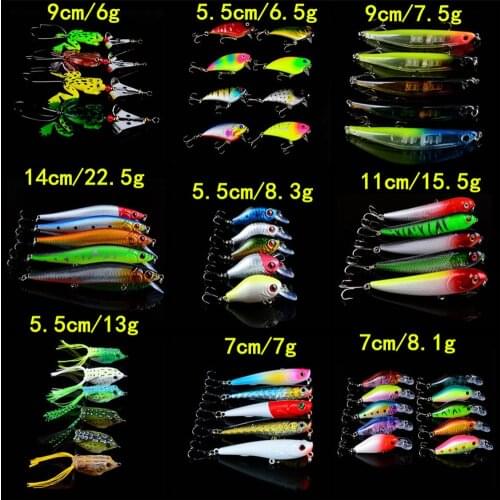 LINGYUE 53pcs/lot Fishing Lures Artificial Mixed 9 Models Wobblers Fishing Tackle 53 Colors Hard Baits Treble Hooks Tackle H-T73