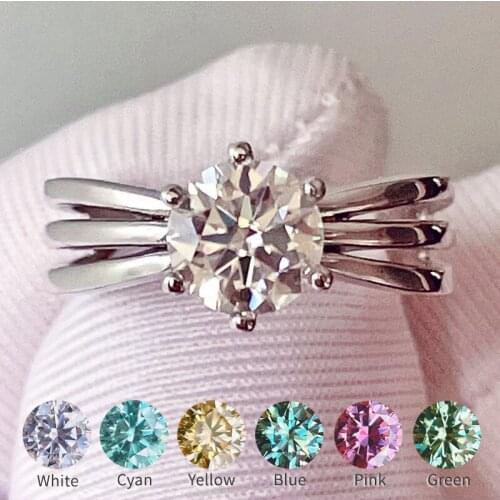 Multilayer Design 1CT S925 Sterling Silver Platinum Plated Moissanite Ring D Color VVS Round Cut 1 Carat Diamond Rings Wedding