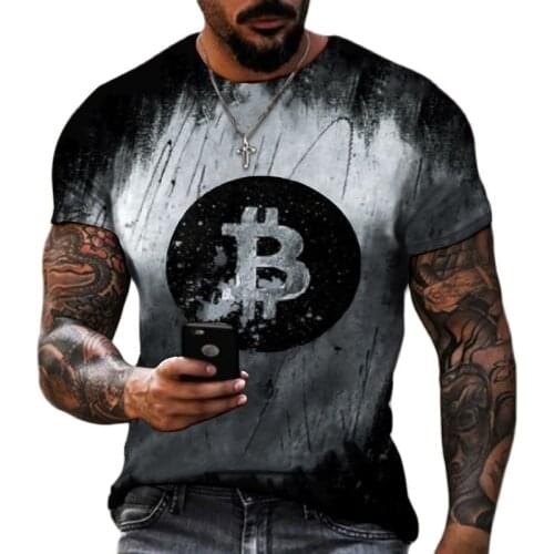 Mens Short Sleeve Loose T-shirt Bitcoin 3D Print Round Neck Short Sleeve Pullover Plus Size Casual Streetwear Men Clothing 6XL