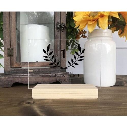 Wedding Table Numbers Personalized Clear Acrylic Laurel Wreath Table Centerpiece Custom Wedding Name and Date