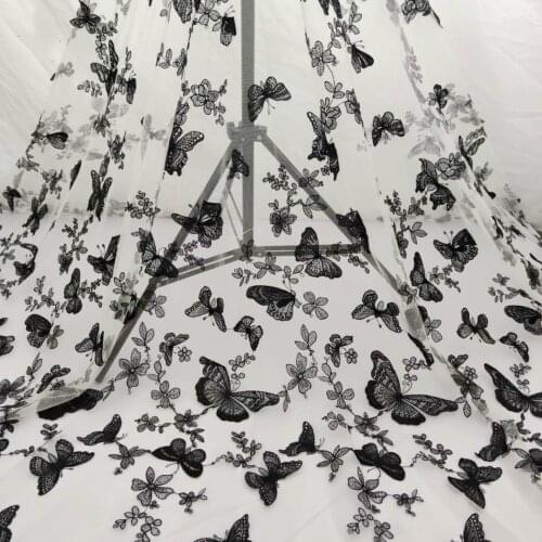 2020 New Embroidery Lining Three-dimensional Butterfly Embroidered Cloth Black Mesh Embroidered Womens Hanfu Lace Material
