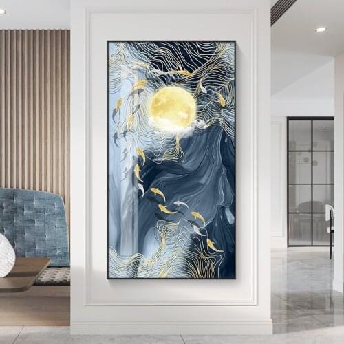 Modern New Chinese landscape canvas painting posters and print unique Falling Moon decor wall art pictures for living room aisle