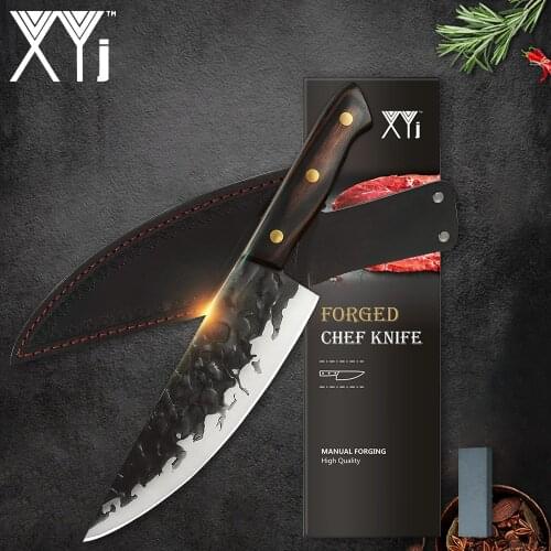 XYj Handmade Froged Steel Chef Cooking Knife 3PCS Set Lether Cover Sheath Gift Box Hiking Camping Accessory Tools