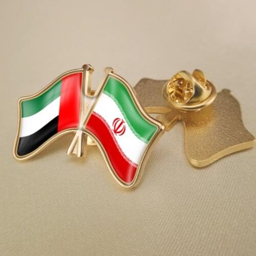 United Arab Emirates and Iran Crossed Double Friendship Flags Lapel Pins Brooch Badges