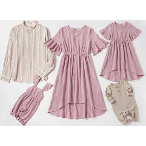 PatPat Mosaic 100% Cotton Family Matching Sets in Autumn(Flounced Dresses - Pinstripe Shirts - Rompers)