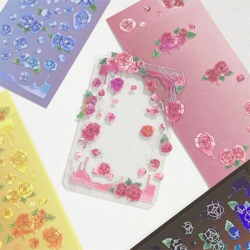 Melting Rose Flowers Lsaer Sticker Scrapbooking Hand Account Idol Card Decoration Stickers Korean Kawaii Stationary Art Supplies