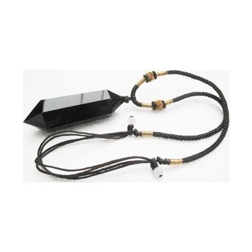 Rare nature obsidian crystal gemstone double point pendant reiki healing