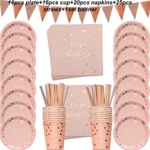 Rose Gold Foil Dots Tablewares Paper Towel Cup Plate Disposable set Adult Birthday Party Decor Wedding Tableware