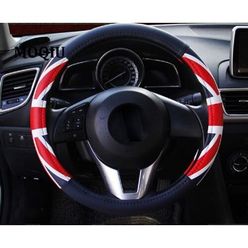 MOQIU 38cm auto steering wheel black car styling leather printing steering wheel steering covers car interior accessories
