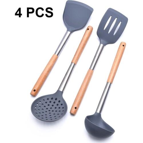 Silicone Cooking Utensil Kitchen Utensils Non-stick Heat Resistant Silicone Cookware with Wood Handle BPA-Free Cookware Tool