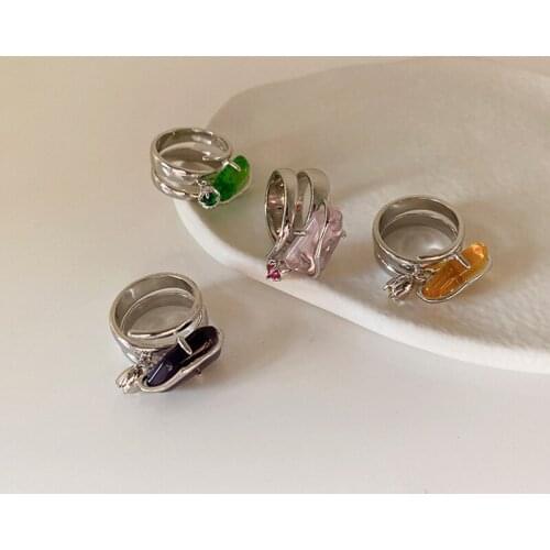 SRCOI Exquisite Mix-Crystal Stone Stackable Rings Trendy Minimalist Irregular Geometric Ring Wedding Engagement Finger Jewelry