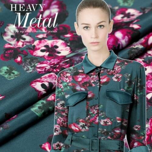 Custom qian hong wan zi-Digital Printing Heavy Elastic zhong zhou Fabric 32s Heavy Crepe De Chine Silk Dress Fabric