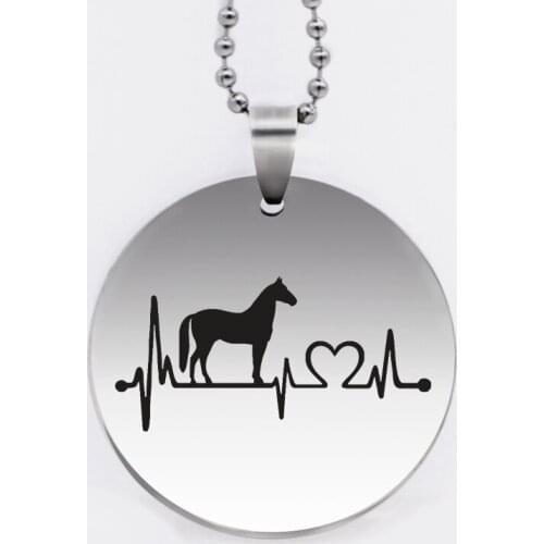 Ufine jewelry Electrocardiogram and horse pendant army card ECG round disc stainless steel customed necklace N4554