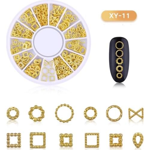 Nail Art Decoration Metal Mixed Shapes Geometry Hollow Golden 3D Tips DIY Nail Art Tools SANA889