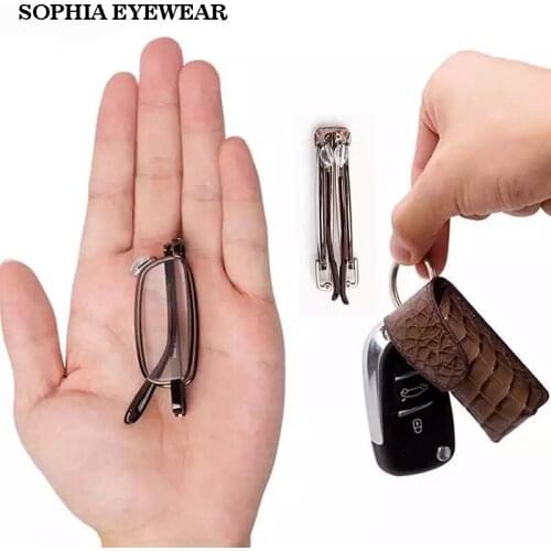 Sophia Mini Alloy Reading Glasses Ultra-light Square Foldable Presbyopia Eyewear With Wallet Case Smart Frame Men Women +1+2.5+3