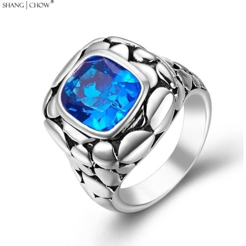 Vintage Jewelry with Blue Crystal 925 Sterling Silver Ring for women evening party Lover Gift R1260
