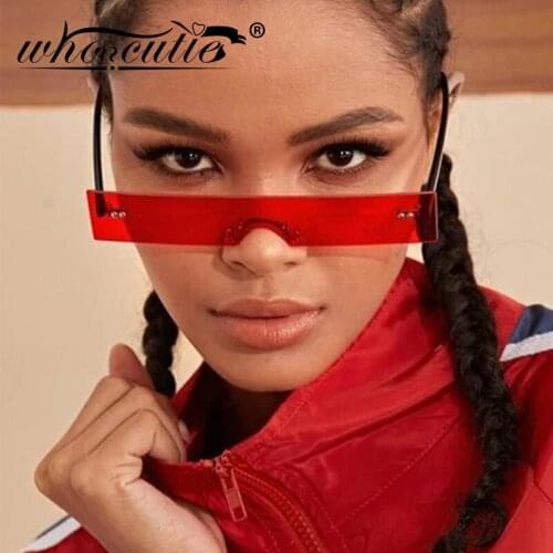 Vintage Red Rectangle Rimless Sunglasses Women Men 2020 Brand Design Wide Frame One Piece Punk Sun Glasses Female Shades S373