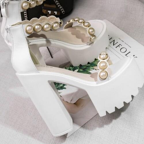 Women Pumps White Bandage Super High Hate Sky High Thick Sandals Nightclub DS Womens Shoes Sexy Performance Shoes