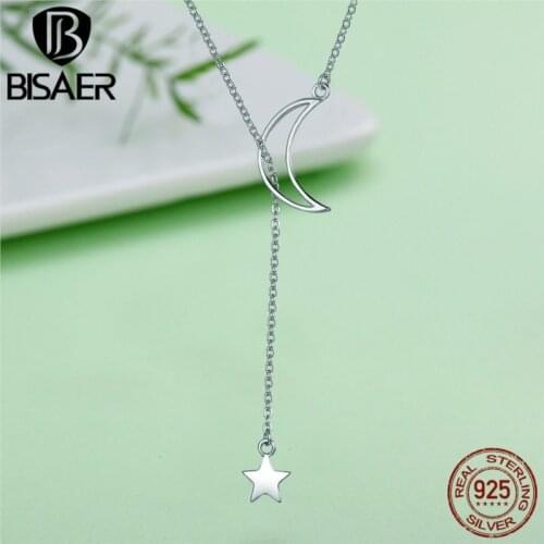 100% 925 Sterling Silver Shimmering Stars, Moon And Star Fairy Tales Necklaces & Pendants Sterling Silver Jewelry ECN108