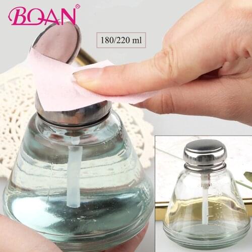 180/220 ml Portable Nail Art Liquid Press UV Gel Cleaner Remover Storage Bottle Alcohol Pump Container Manicure Art Glass Bottle