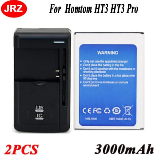 2 Pcs For Homtom HT3 Battery for Homtom HT3 PRO Batterie Bateria Accumulator 3000mAh +Universal Charger