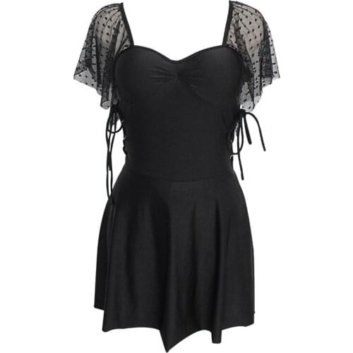 2021 Women Black Short Sleeve One Piece Swimwear Swim Beach Dress Bathing Suit Swimming Beachwear Summer Sexy Swimsuit Swimdress