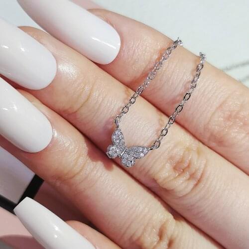 2021 New Trendy Butterfly Necklace Solid 925 Sterling Silver for Girl Christmas Gift Jewelry Wholesale Moonso X6228