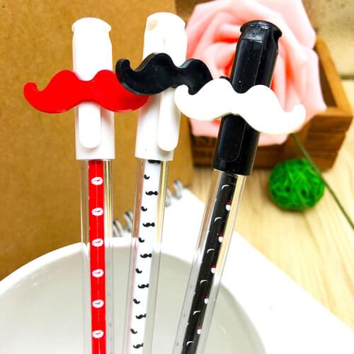 24pcs Korea creative stationery transparent pole bearded gel pen 0.38 black water pen water pen signature pen