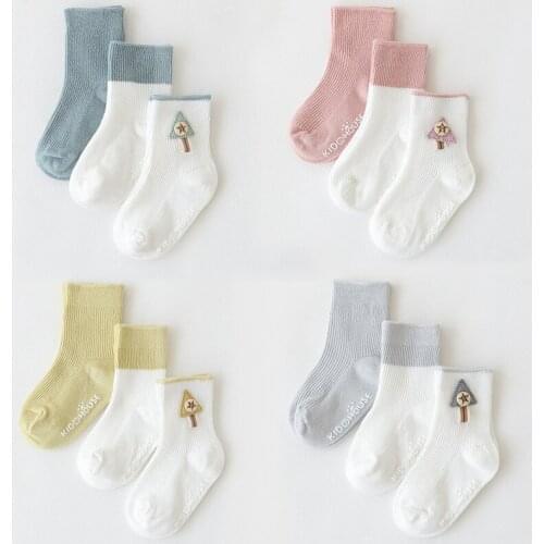 3 Pairs/Lot Autumn Winter Baby Socks Double-needle Dispensing Anti-slip Children Socking For Babies Boys Girls Cotton Tube Socks