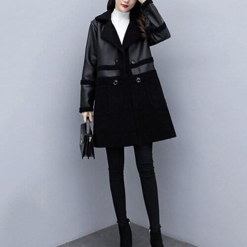 5xl 200 kg autumn winter new womens double-sided leather coat lamb wool female loose plus velvet thick leather jacket coat s137