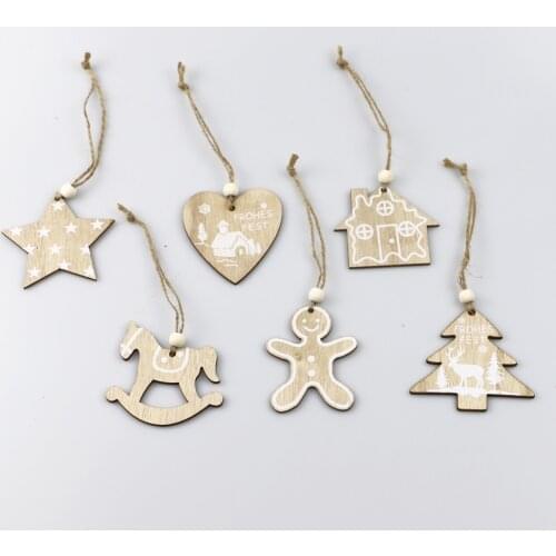 6PCS Unfinished Wooden Christmas Ornaments Snowflake Heart Star Shaped Cutouts for Holiday Decoration and DIY Craft Making