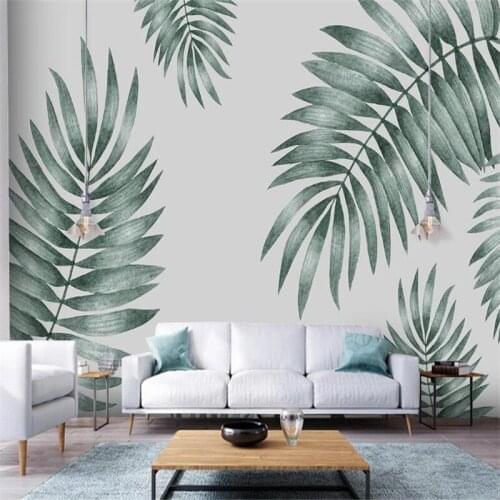 Milofi custom large 3D printing wallpaper mural Nordic minimalist hand-painted small fresh tropical plant leaf background wall