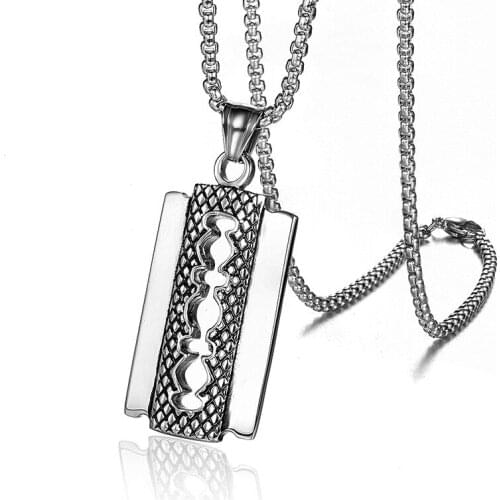 Razor Blade Titanium Steel Mens Necklaces Fashion Stainless Steel Rock HIHOP Piece Pendant Necklace Punk Style Male Jewelry