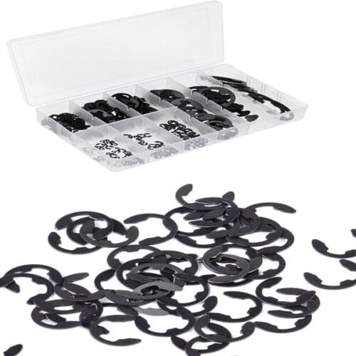 300 PCS Black Mn-Steel E Clip washer Assortment Kit Circlip retaining ring for shaft fastener M3 M4 M5 M6 M8 M9