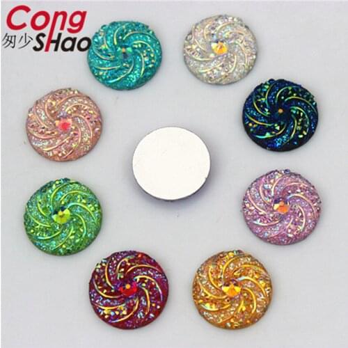 Cong Shao 200Pcs 14mm AB Colorful flatback stones and crystals Resin Round Rhinestone applique DIY Wedding Dress Button CS678
