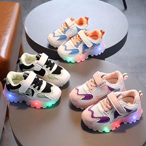 Children Baby Girls boys Sneakers Bling Led Light Luminous running Soft bottom non-slip breathable fashion Kids Sport Shoes
