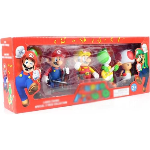 10-12cm 5pcs/Lot Anime Super Mario Bros Band Mario Luigi Yoshi Toad PVC Action Figure Model Toys Doll
