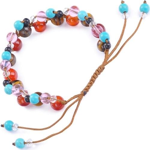 FYJS Unique Handmade Weave Colorful Crystal Stone Beads Stretchy Bracelet for Anniversary Gift Jewelry