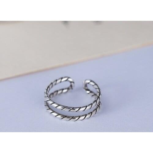 Korean fashion exquisite double-line opening Thai silver and silver vintage opening brushed umbrella joint index finger ring