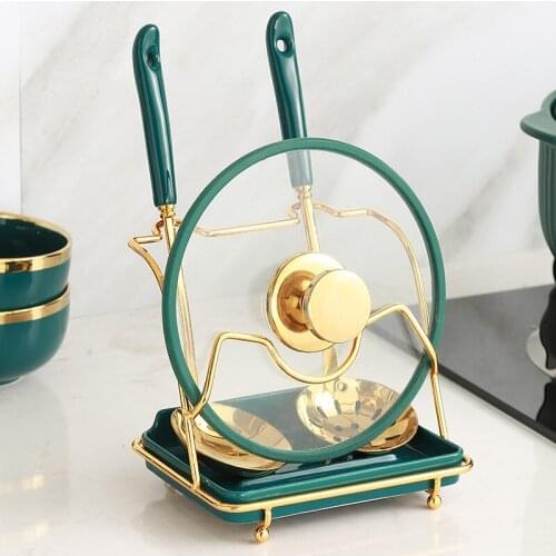 European Style Creative Iron Pot Cover Rack Kitchen Countertop Metal Pot Lid Draining Shelf Household Soup Spoon Storage Holder